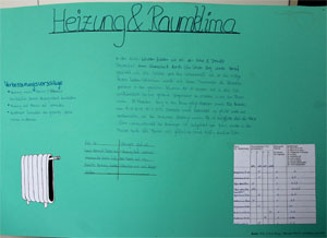 Die Abbildung zeigt ein Poster zum Thema Heizung und Raumklima in unserer Schule, das Schüerinnen und Schüler des Gymnasialen Schulzentrums Barth angefertigt haben.