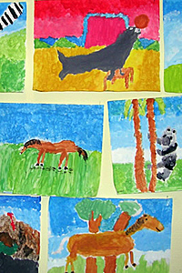 Tierbilder gemalt von Grundschülern