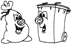Zeichnung, Recyclingsack und Tonne