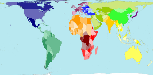 Die Länder der Erde - flächengetreue Drszellung, worldmapper